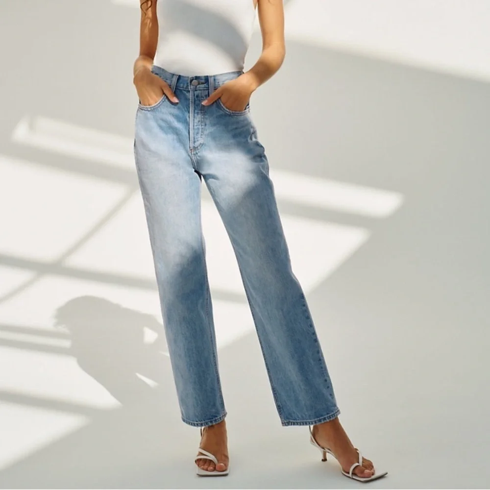Aritzia Denim Forum The Arlo High Rise Straight Jeans Sz 24 Blue 90s button fly